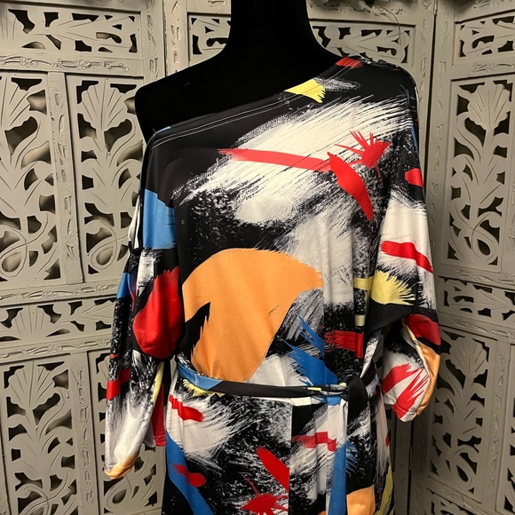 😍HOST PICK😍 BRILLIANT BLACK YELLOW & MULTICOLORS OFF SHOULDER WIDE LEG JUMPSUIT - Picture 2 of 9